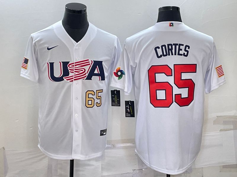 Men 2023 World Cub USA 65 Cortes White Nike MLB Jersey2